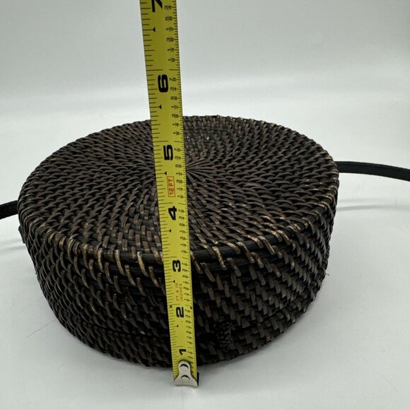 Woven Round Rattan Bag Wicker Straw Purse Crossbody Brown Tropical Boho - Picture 15 of 16